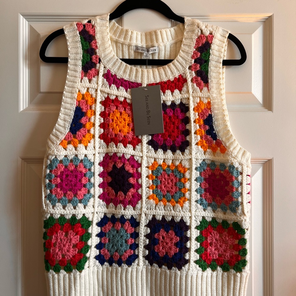 NWT See and Be Seen Crochet Crew Neck Sweater